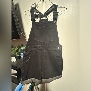 Black denim overalls (shortalls)